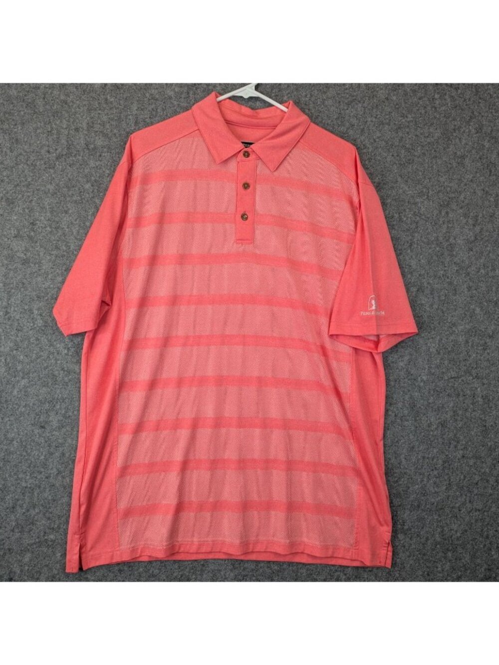 Pebble Beach Mens XL Dry Luxe Performance Striped Golf Polo Shirt Salmon Pink